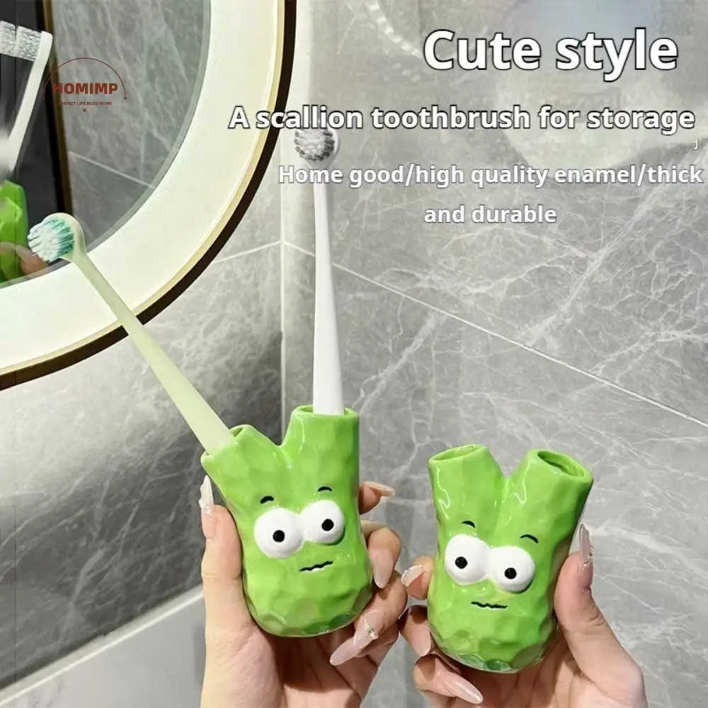 

2 Holes Ceramic Toothbrush Holder Creative Waterproof Makeup Brush Shelf Cartoon Space-Saving Electric Toothbrush Holder