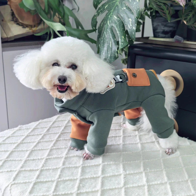 

Осень-зима, теплая хлопковая одежда для щенков, комбинезоны, повседневная домашняя одежда, комбинезоны на четыре фута для маленьких и средних собак, одежда для домашних животных, пудель