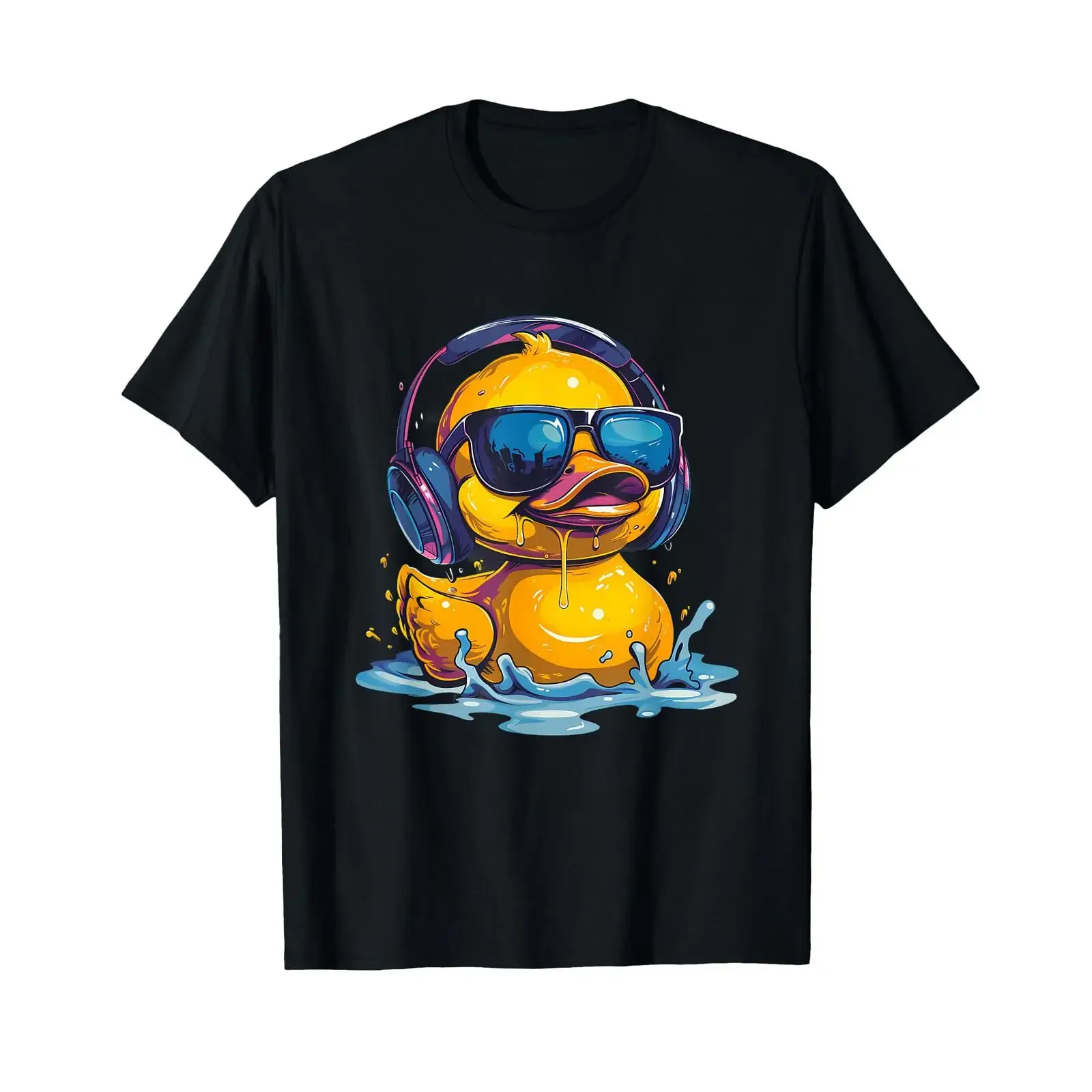 Rubber Duck Techno DJ Duckling Music Headphones T Shirt vintage Washed Comfortable streetwear Versatile fashion homme Stretched