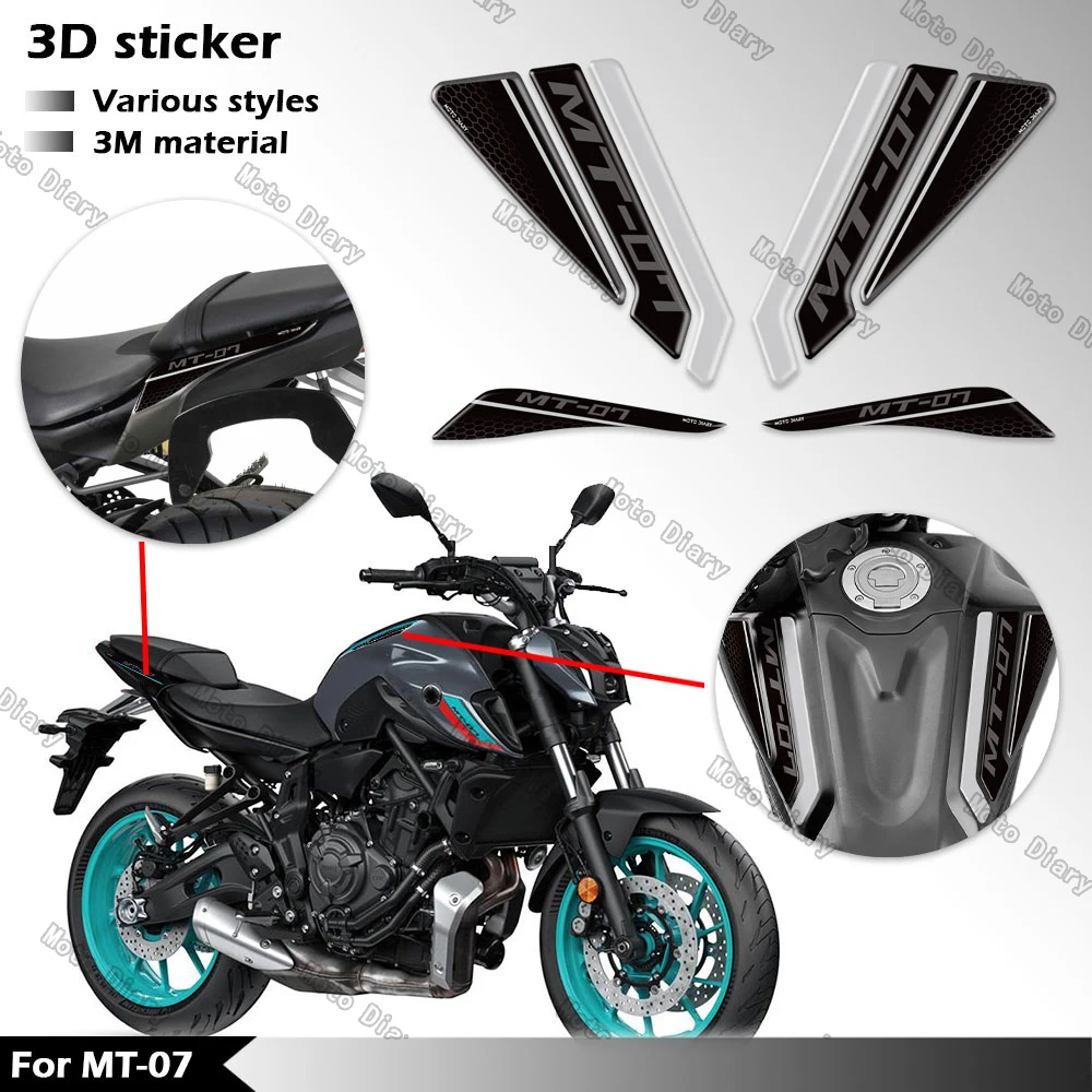 MT07 Fuel Tank Stickers 3D Decals Waterproof For MT-07 MT07 MT 07 2021 2022 2023 2024