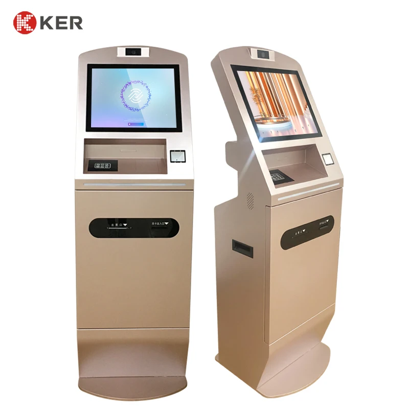 17 inches hotel self service kiosk stand binocular camera+ IC\ID\RFID card dispenser+QR-code scanner+thermal printer hotel kiosk