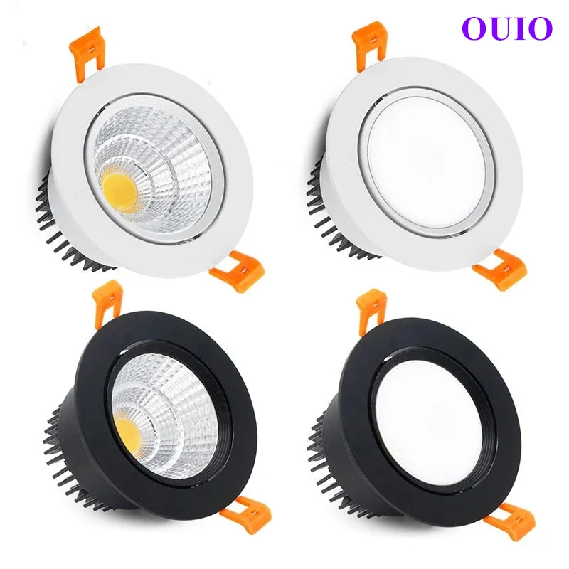 Tricolor Changeable Anti Glare Recessed LED Downlights 5W 7W 9W 12W 15W 20W COB Ceiling Lamp Spot Lights AC90-265V +Led Drive