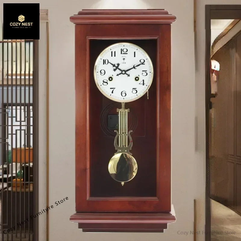 Large Luxury Solid Wood Mechanical Wall Clock Pure Copper Movement Modern Wooden Soul Pendulum Home Decoration Holiday Gifts