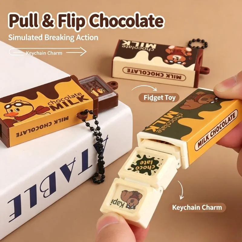 Cute Simulation Chocolate Fidget Keychain Break Apart Stress Relief Toy Cartoon Bag Pendant Creative Decor Gift