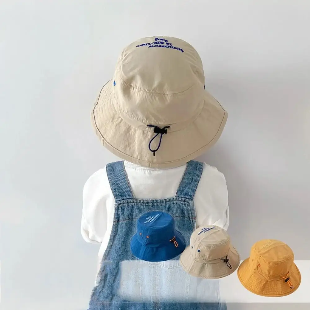 

Summer Quick-Dry Kids Bucket Hat for Baby Solid Color Letter Kids Fisherman Cap UV Protection Children Panama Sun Hats