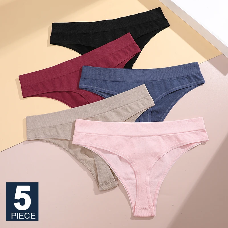 

FINETOO 5PCS/Set T-Back Intimates Lingerie Sexy Women Seamless Panties Breathable Thong Underwear for Female Intimates Lingerie