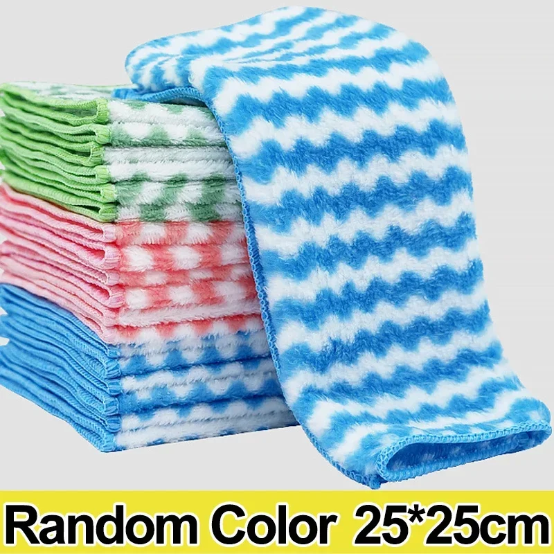 10pcs Cleaning Cloth Velvet Thickened Dishcloths High Absorbent Scouring Kitchen Washing Dish Rags Household Wipe Towels