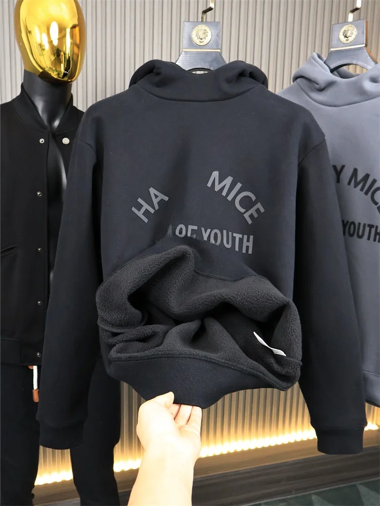 

Мужская толстовка в стиле ретро с американским дизайном, на флисовой подкладке, новая повседневная модель, модная, с круглым вырезом, свободного кроя, осенне-зимняя коллекция