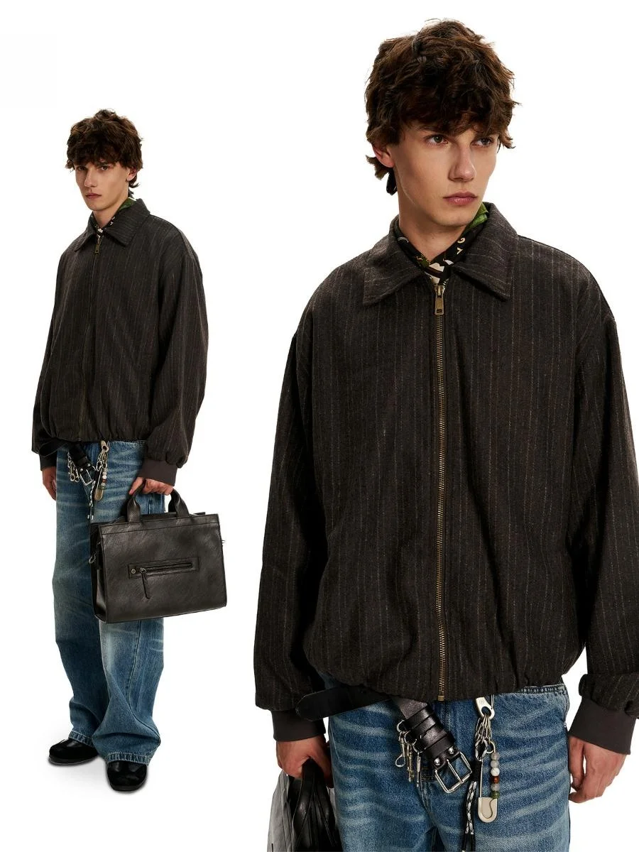 

KN American Retro Brown Jaet Men's Boxy ort Wide Letter Embroidery Casual Outerwear Cotton Youth Daily Wear Outer Jaet