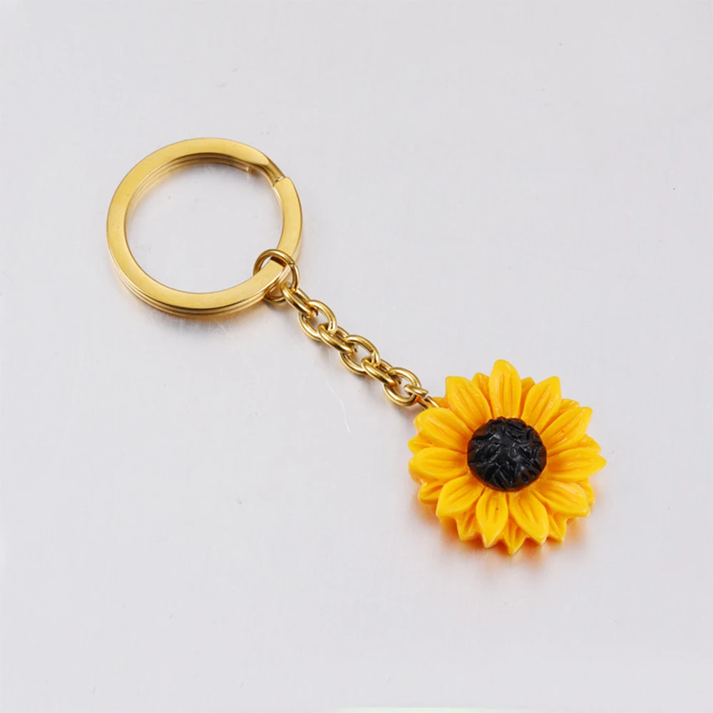 New Sunflower Key Ring Stainless Steel Car Keychain Woman Backpack Bag Pendant Hanging Ornament Couple Keyring Girl Gifts