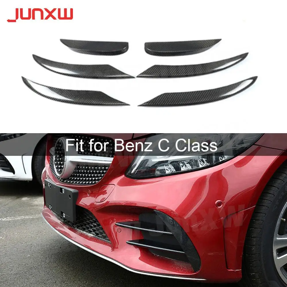 

6 PCS Carbon Fiber / ABS Front Bumper Fog lamp Cover trims Strips for Benz C Class W205 C205 C180 C260 C300 C63 sport 2019-2022