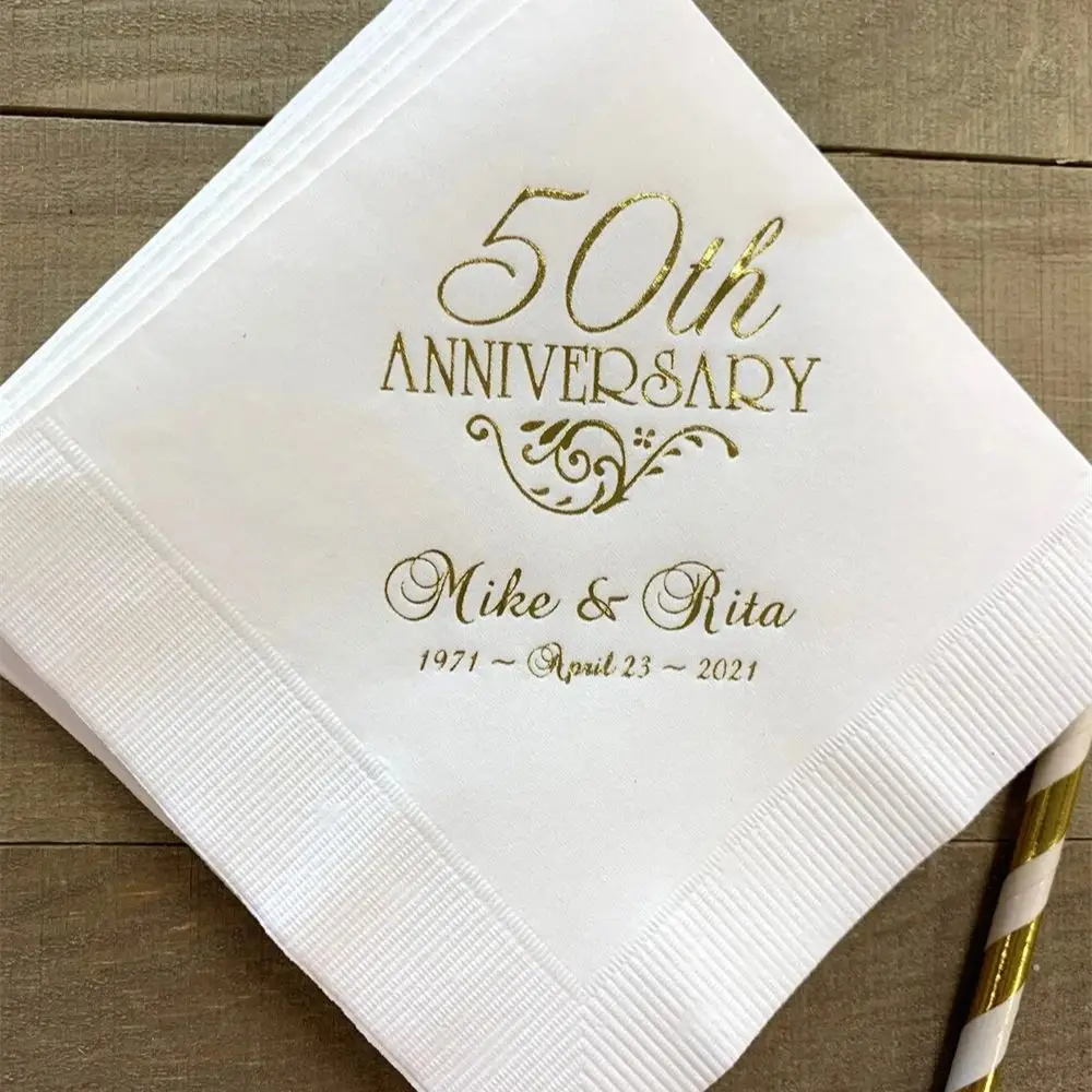 

50pcs Personalized Napkins Beverage & Luncheon Size Available Wedding Napkins Shower Engagement Custom Monogram 50th Anniversary