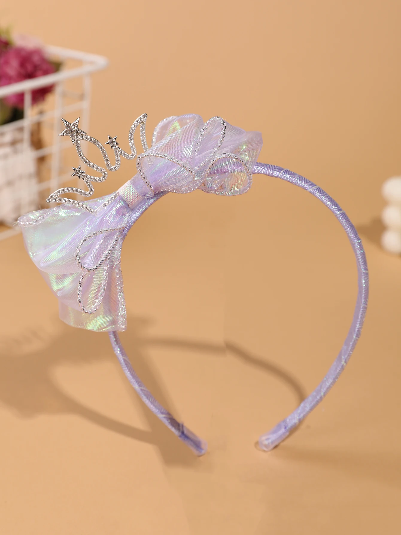 Modisches und schlichtes Kinder-Kronen-Haarband – leuchtend blaues Tüll-Haarband mit Schleife – Accessoire für Bühnenauftritte/formelle Kleider für Mädchen – Detail 3