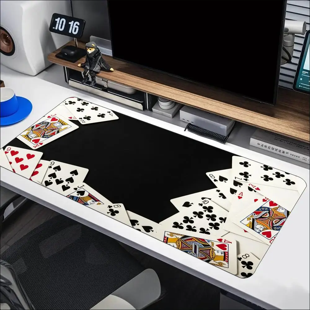 Poker Playing Cards Hand Casino Ace Black Big Gaming Mouse Pad Anti Slip Rubber Base Stitched Edges Desk Mat for Poker Player