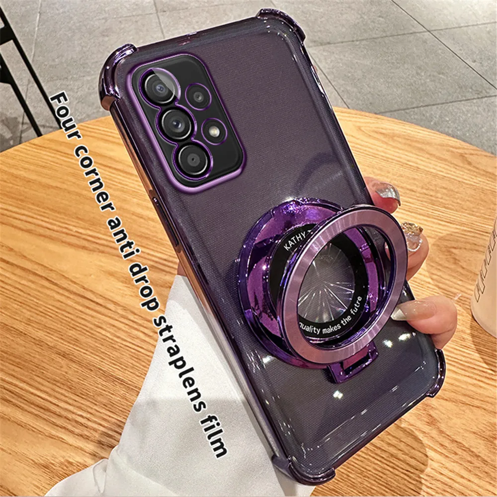 Transparent Plating Magnetic Bracket Phone Case For Samsung A13 A23 A33 A53 A73 A12 A22 A32 A52 A03 A52S Shockproof Soft Cover