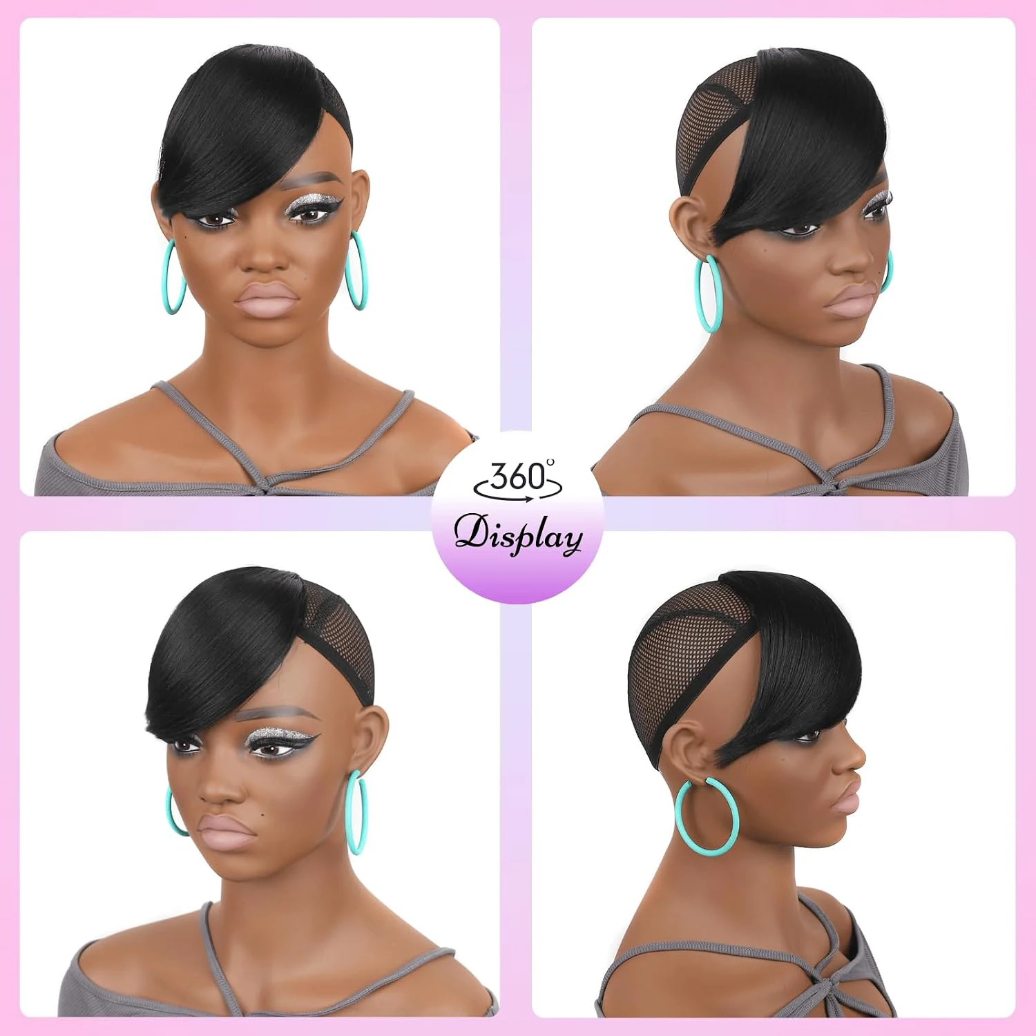 Short Yaki Straight Bangs Clip Natural Black Thick Fake Fringe Bang with 3 Clips  Side Swoop Bangs Hair Piece Synthetic