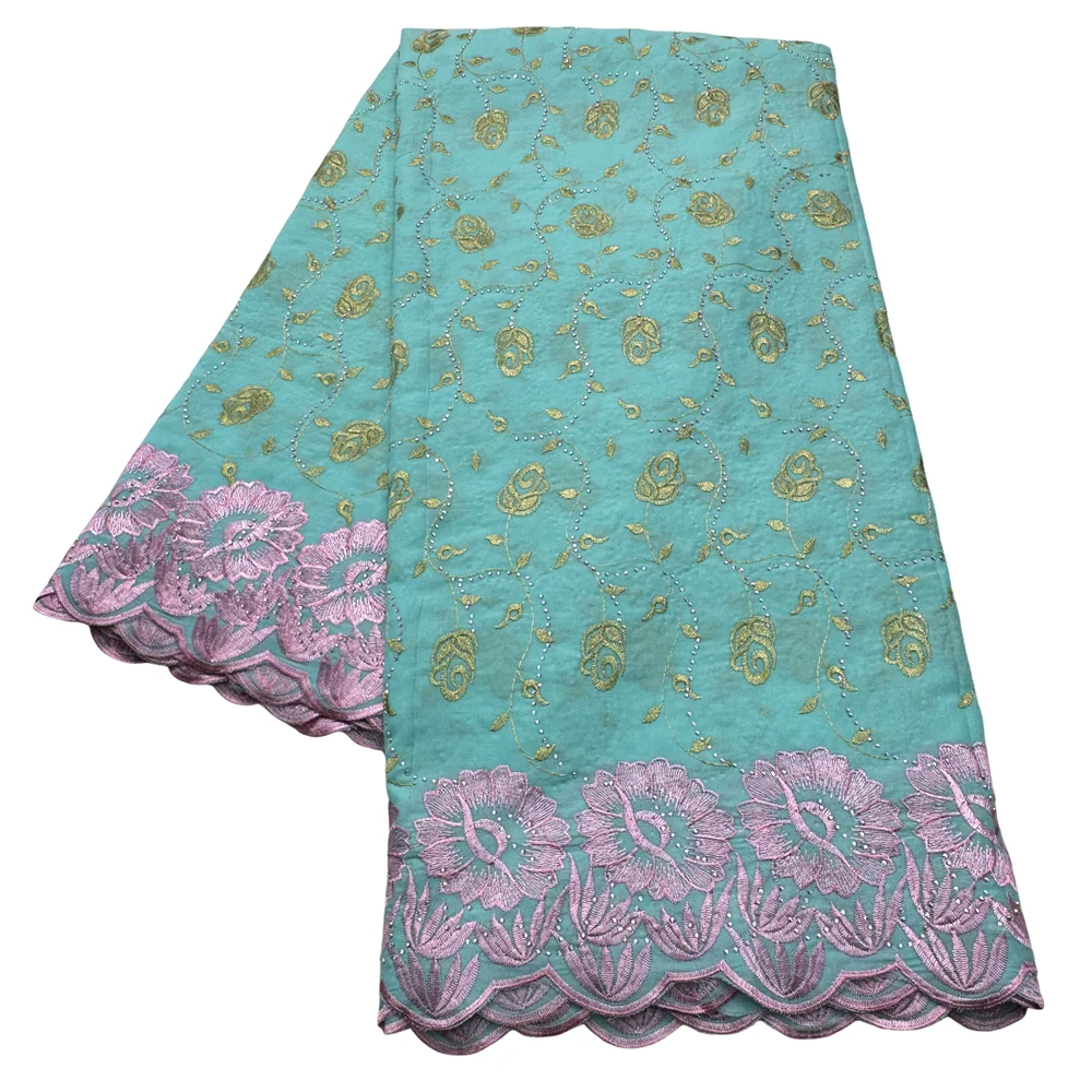 Wholesale African Nigerian Cotton Much Stones Lace Fabrics 2026 High Quality Embroidery Swiss Voile Lace For Women Evening Dress