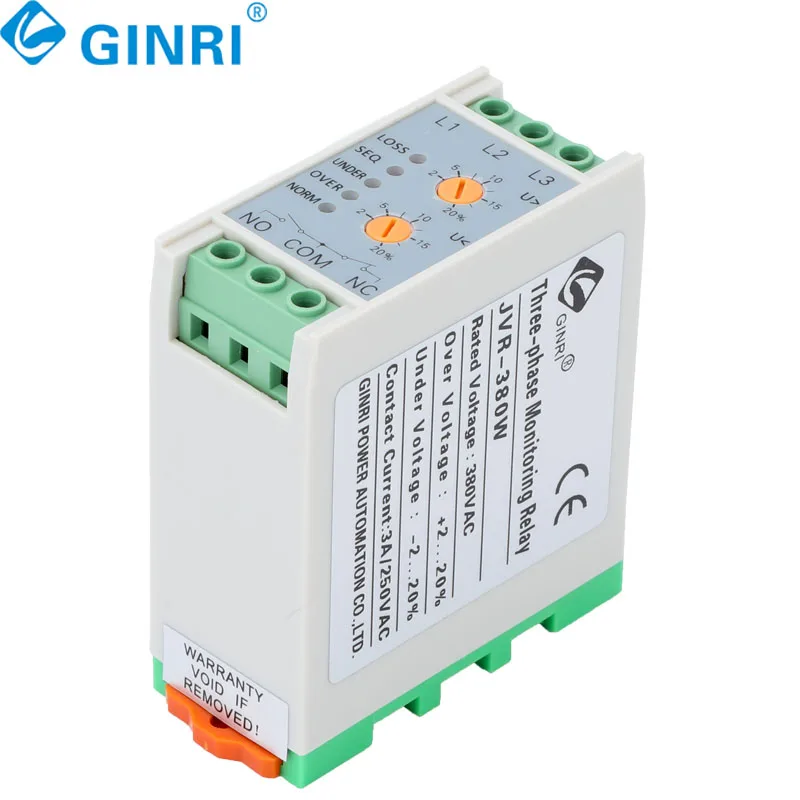 3PCS Adjustable Voltage Relay JVR-380W 3A 250VAC Voltage Protective DIN RAIL 220V-480V Rated Phase Failure Protection