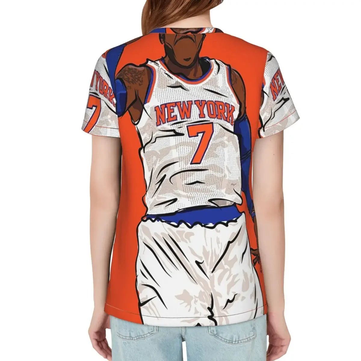 Carmelo Anthony Celebration Sketch T-Shirt Women Short Sleeve T Shirts O-Neck Clothing Cotton Summer Tees Streetwear