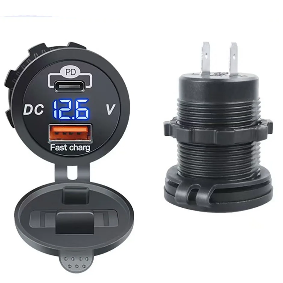 QXNY 12V/24V 30W Charger Outlet Charger Socket PD Type C and QC3.0 USB Port USB Socket for DIY Modified Car Boat Marine Truck