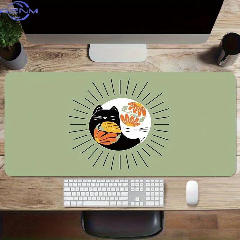 1pc a Cute Yin Yang Cat And Flower Mouse Pad Measuring  cm, Featuring an Extended Non-Slip Base, Ideal for Laptops And Computers