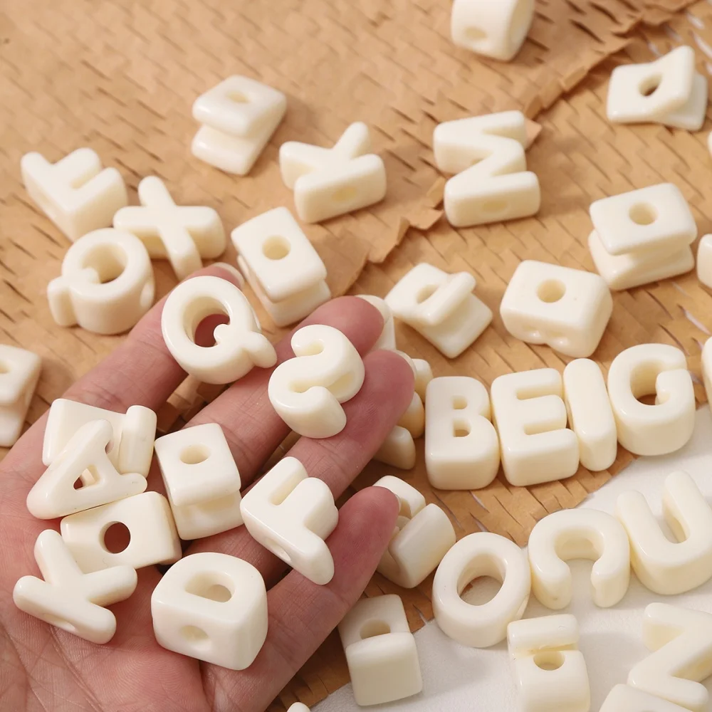 10/20/50pcs Beige Acrylic Large Hole Letter Loose Beads DIY Necklace Bracelet Mobile Phone Chain Bag Pendant Jewelry Accessories