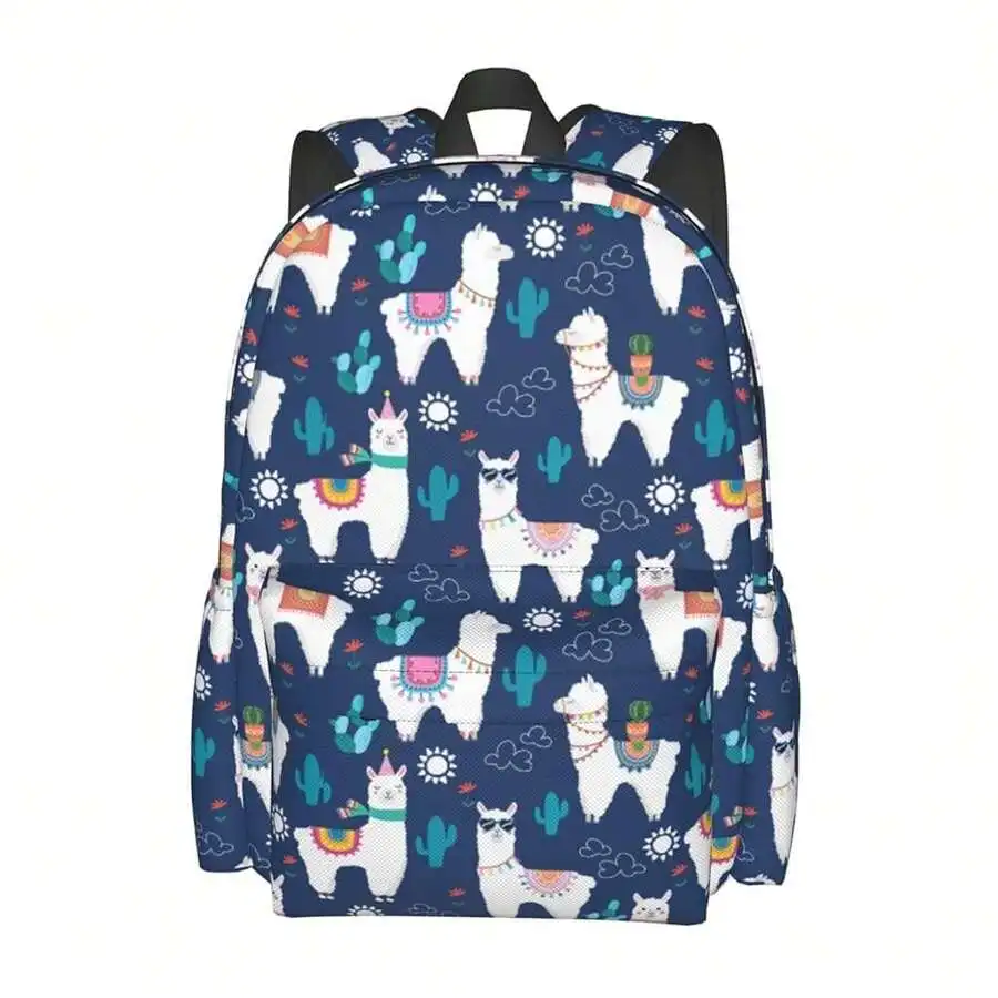 

Llama Print Backpack For Adults Casual Travel Laptop Bag Daypack With Cactus Pattern