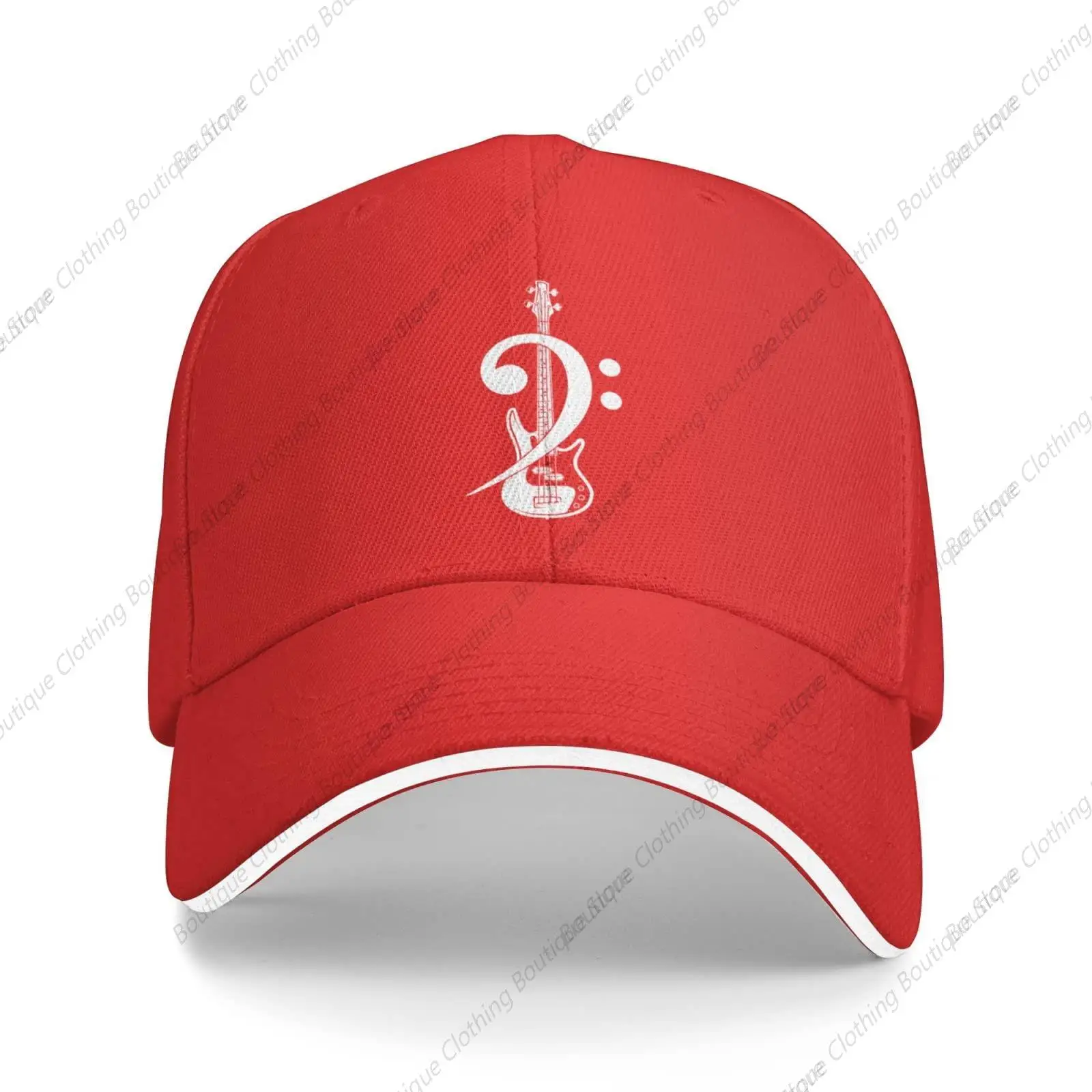 Vintage Bass Clef Bass Guitar Funny Guitar Player Gift Baseball Hats for Men Women Red Trucker Hat Fishing Hat Dad Hat