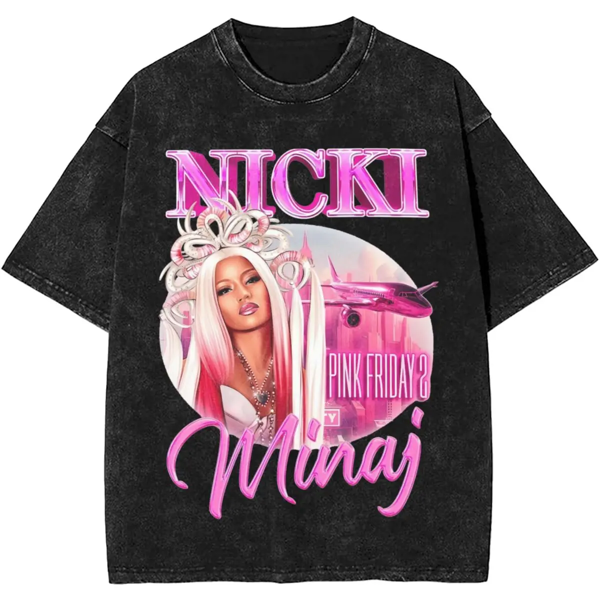 Ovresize Vintage Nicki Minaj Tour Merch T Shirt Washed Style Men Women Gag City Rap T-Shirts Novelty Top Tee Shirt Streetwear