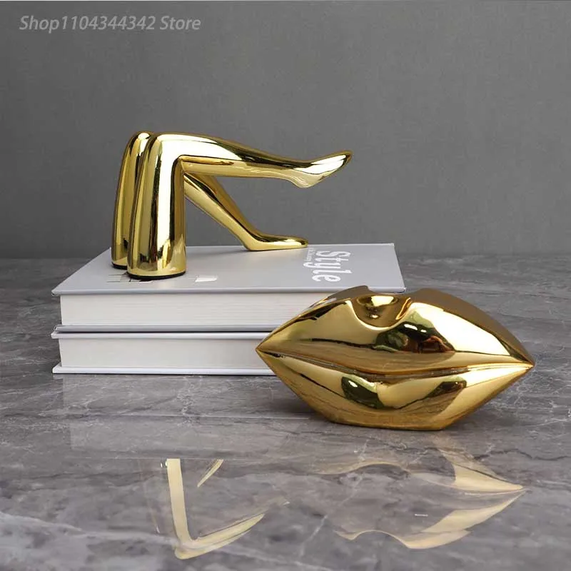 

Body Art Statue Lips/leg Golden Sculpture Artwork Ornaments Desk Decoration Resin Figurines Crafts Nordic Home Decor Modern