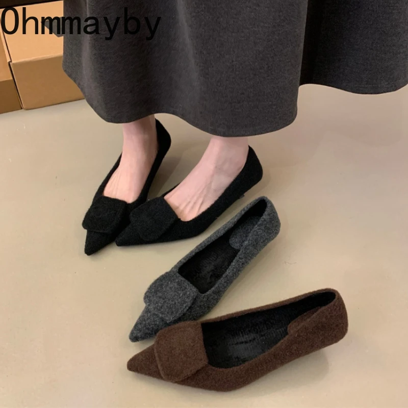 

Spring Autumn Fleece-lined Woman Pumps Elegant Shallow Slip On Party Dress Shoes Pointed Toe Thin Heel Female Mary Jane Shoes