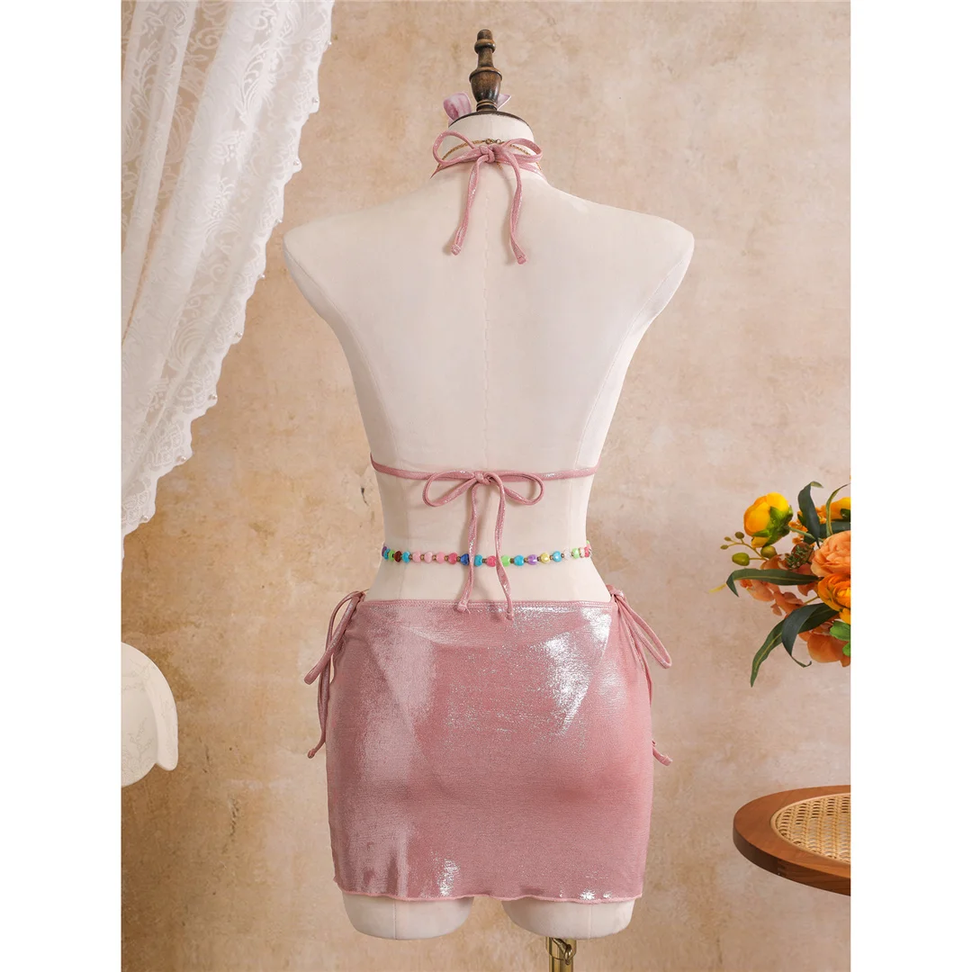 3D-Blumen mit Rock, Neckholder-Bikini, Damen-Badebekleidung, dreiteiliges Bikini-Set, gepolsterter Badeanzug, Badeanzug, Schwimmbekleidung V8368 – Detail 15