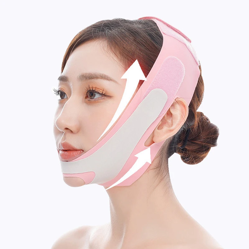 قطعتان من حزام الوجه المرن بالأشعة تحت الحمراء البعيدة لشد الوجه وتصغيره، حزام فك مرن، أداة للعناية بالوجه، ضمادة للوجه محمولة للاستخدام المنزلي