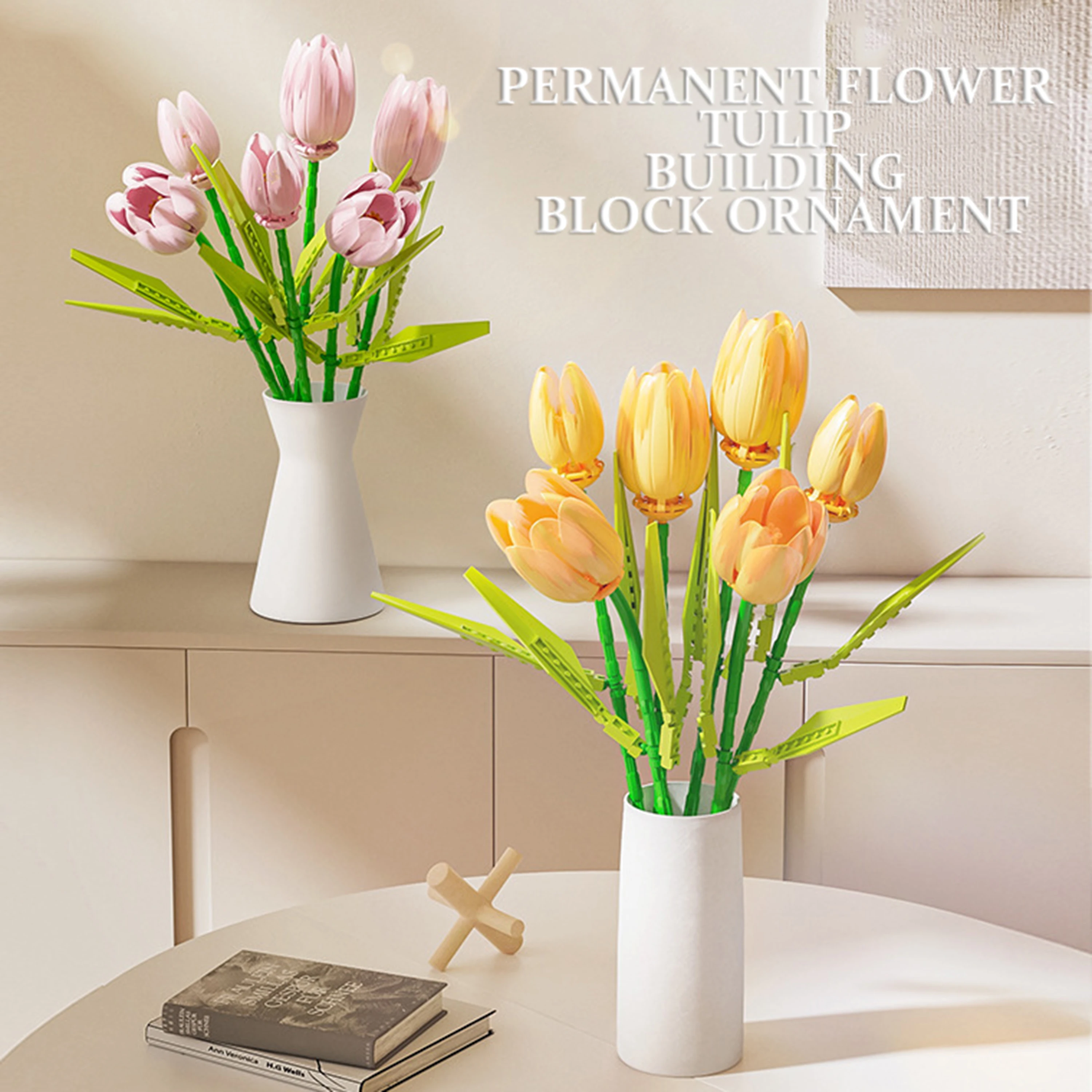 

New Tulip Simulation Flower Bouquet Building Blocks Assembly Romantic Gift for Mother Girlfriend Valentines Da