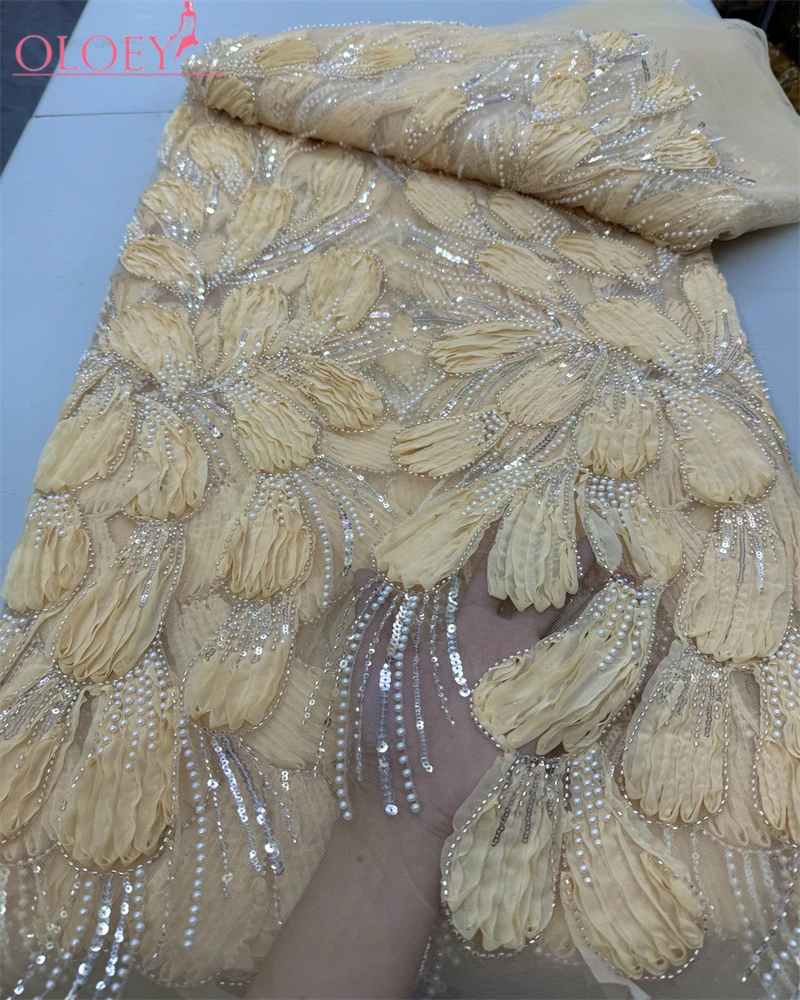 OLOEY vestido de noche de encaje de red bordado hecho a mano con lentejuelas de cuentas moda francesa de alta gama nuevo diseño de alta calidad para fiesta