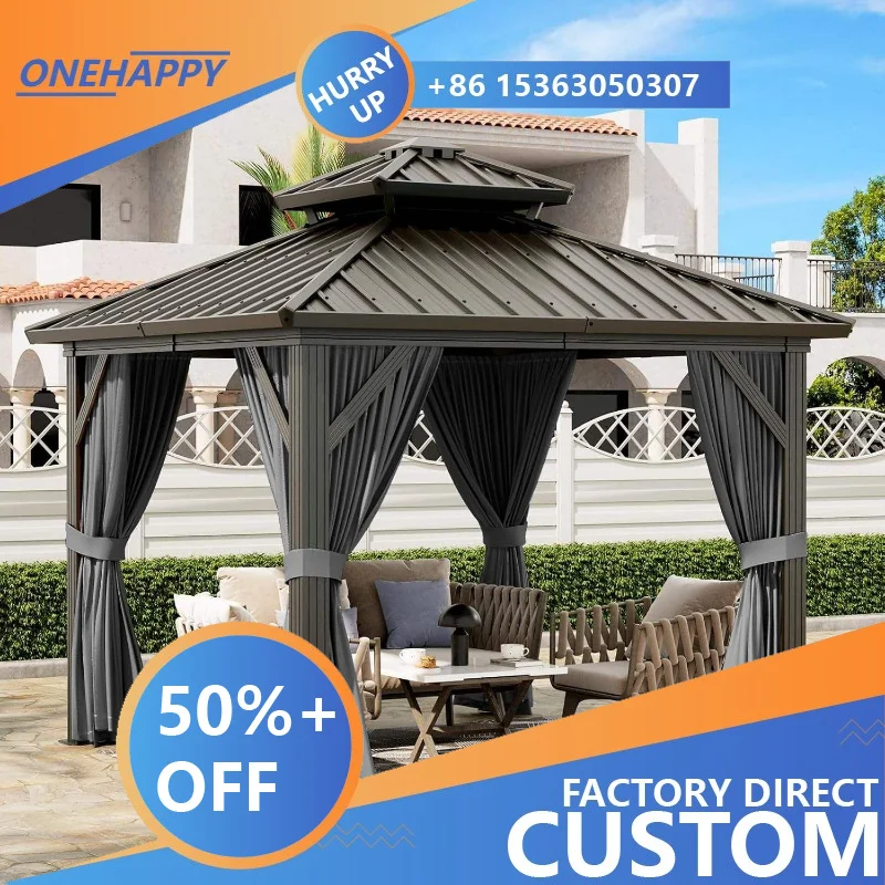 Any Size Custom Premium Aluminum Gazebo Retractable Top Canopy All Weather Anti Fade UV Guard Yard Domestic Gathering Sun Shade