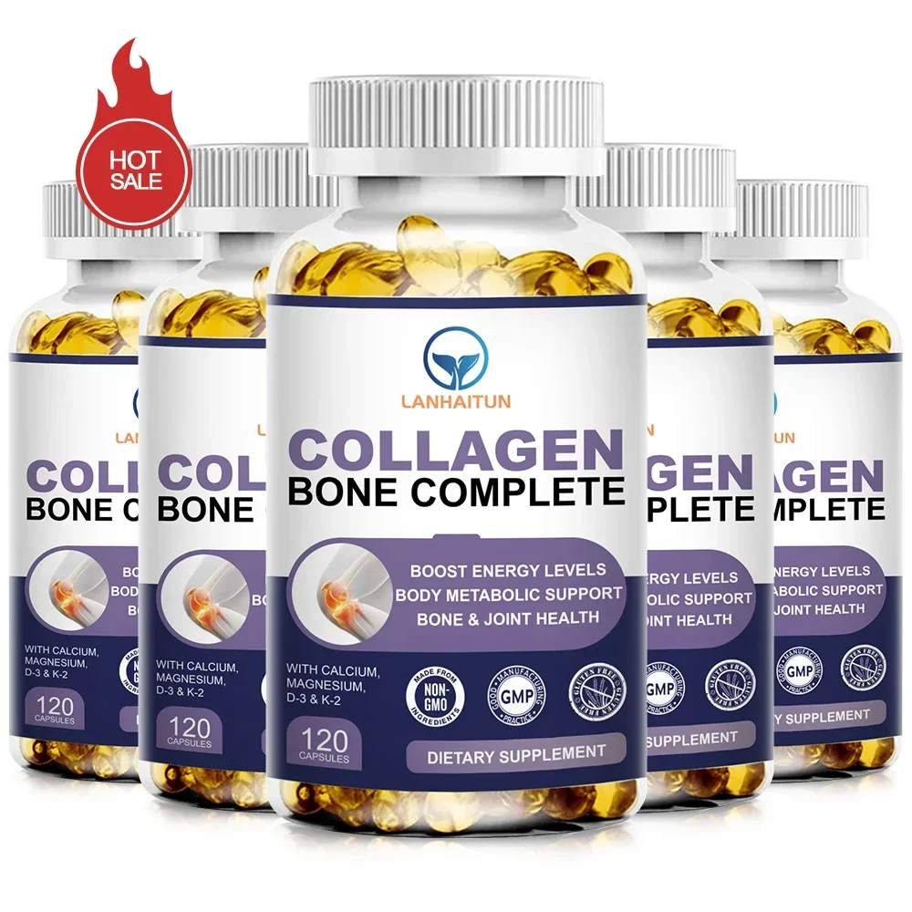 

LANHAITUN 5 Bottles Collagen Bone Complete Capsules Calcium&Magnesium for Bone Growth Collagen Absorption Antioxidant Support