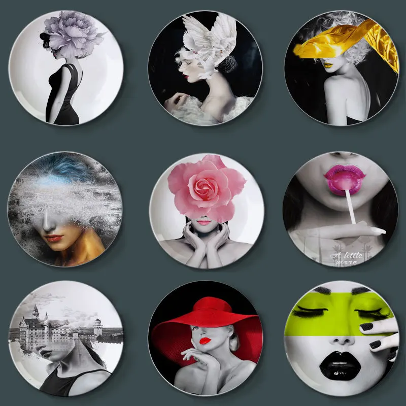 Elegant Feminine Ceramic Plate Wall Decor Art Decorative Dish Display Tray Salon Women Beauty Dish Tray Art Sofa Background - view 3