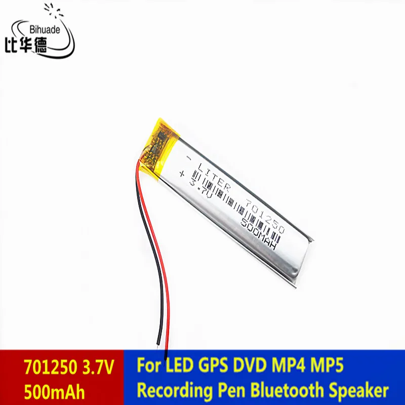 Liter energy battery 3.7V 500mah 701250 Lithium Polymer LiPo Rechargeable Battery For LED GPS DVD MP5 Recording Pen Bluetoot