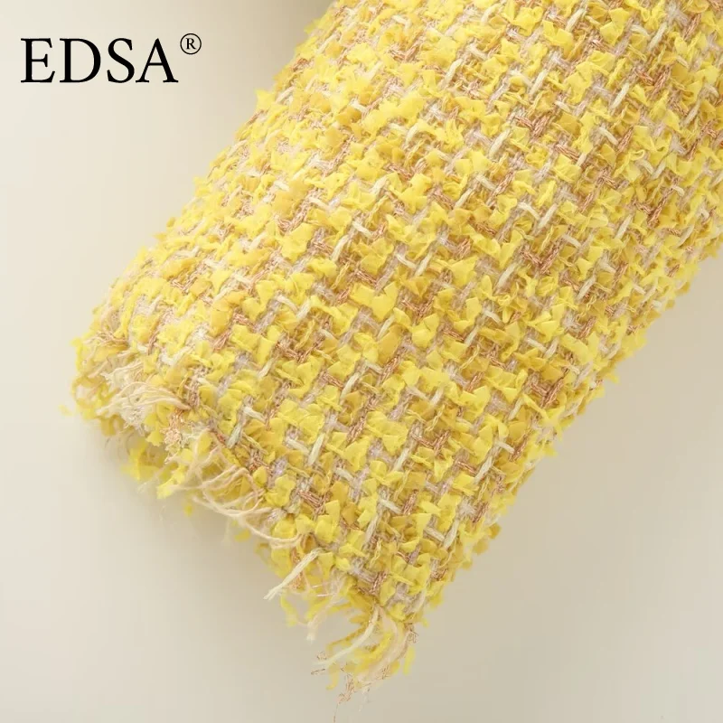 EDSA ملابس علوية نسائية كلاسيكية أنيقة غير رسمية أصفر سادة رقبة دائرية واحدة الصدر كم طويل معاطف قصيرة موضة جديدة معاطف خريف 2025 #4