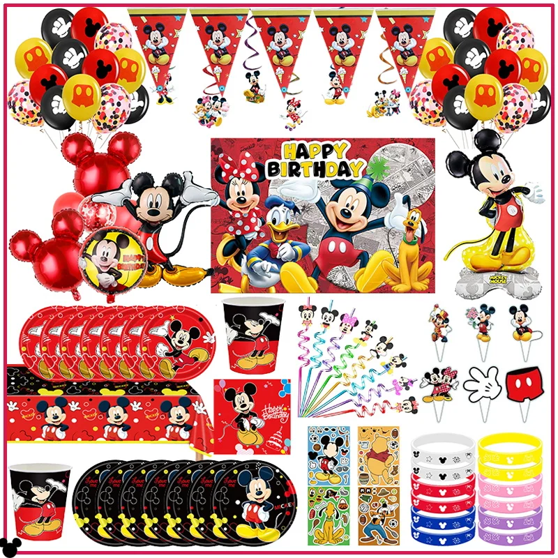 Disney Mickey Mouse Birthday Party Decoration New Mickey Event Paper Plate Napkin Cup Supplies Balloon Baby Shower for Kid DIY