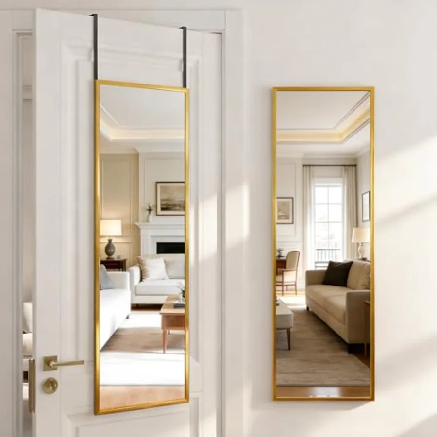 

48''x 14'' Full Length Mirror Over Door, 4-in-1 Standing Leaning Wall Mounted, Adjustable Hanging Mirror for Bedroom Living Roo