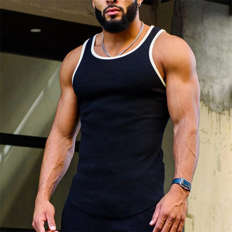 Summer Daily Street Men's Fashion Tank Top Outdoor Casual Men's Sleeveless T-shirt Solid Color Simple Style Men's GYM Tank Top