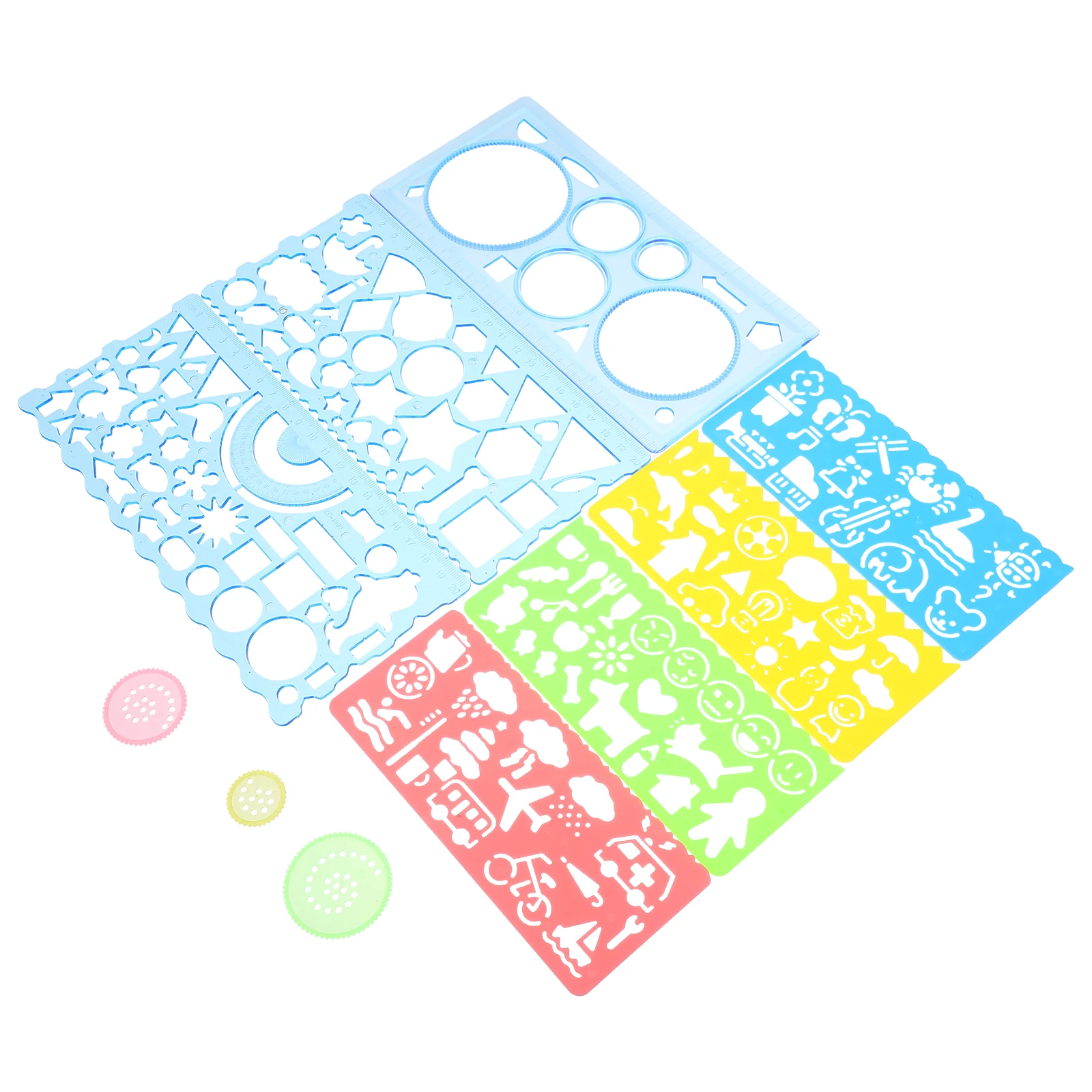 1 set 7-Piece Drawing Ruler Set Geometric Templates Multi-functional Stencils Artists Students School Use Portable PP Material