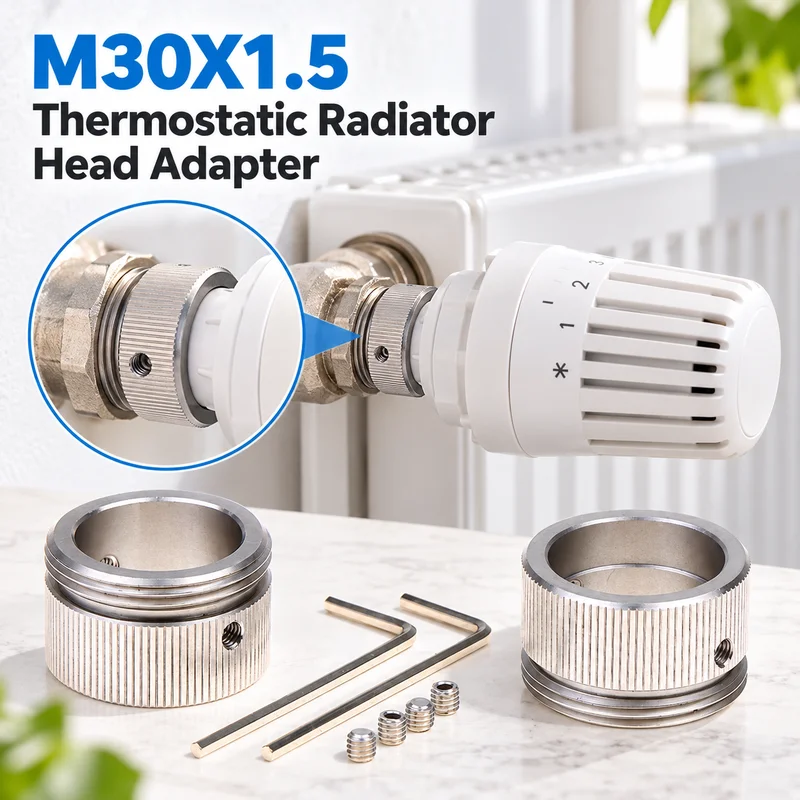 Adjustable Radiator Thermostat Valve Head 1/2 Sets with Fixing Strips M30 X 1.5 Adapter for Home Heating Repair