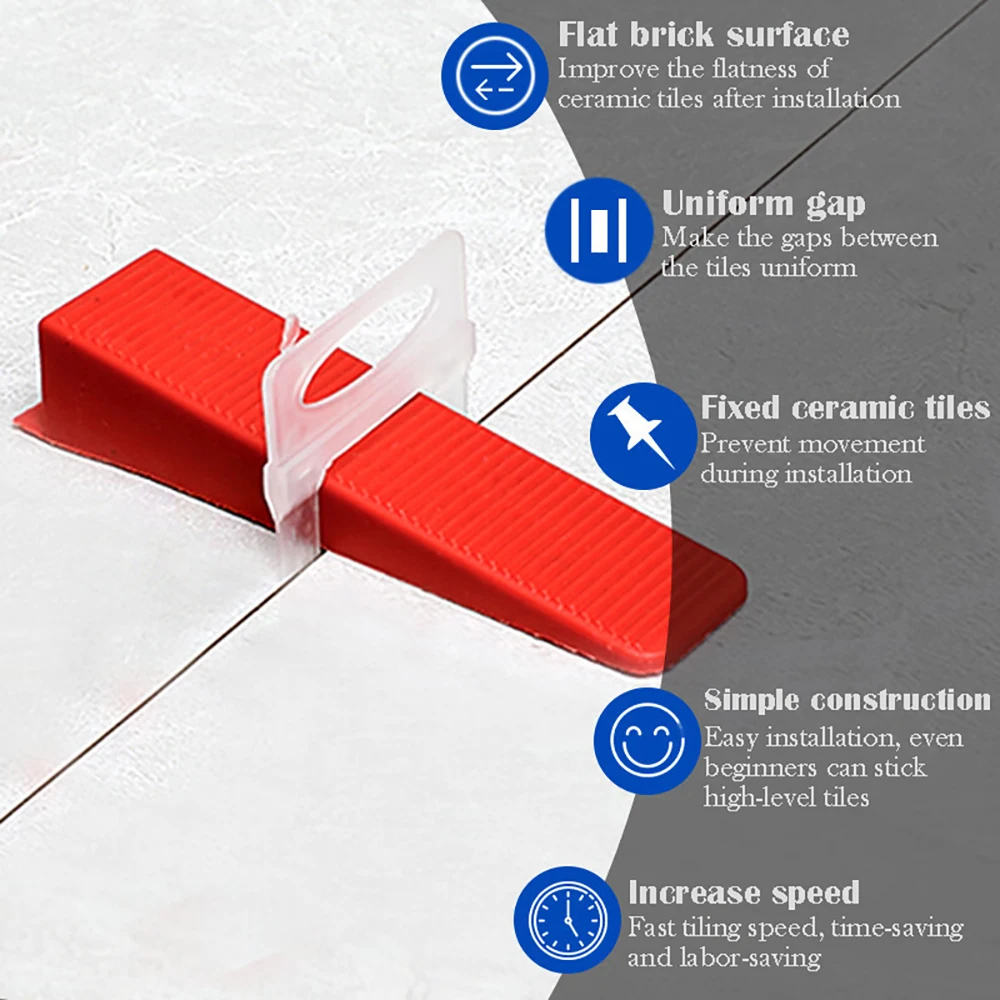 Tile Leveling System Clips 100 Pieces Tile Spacers 2MM for Ceramic Tile Laying Leveling Construction Tools