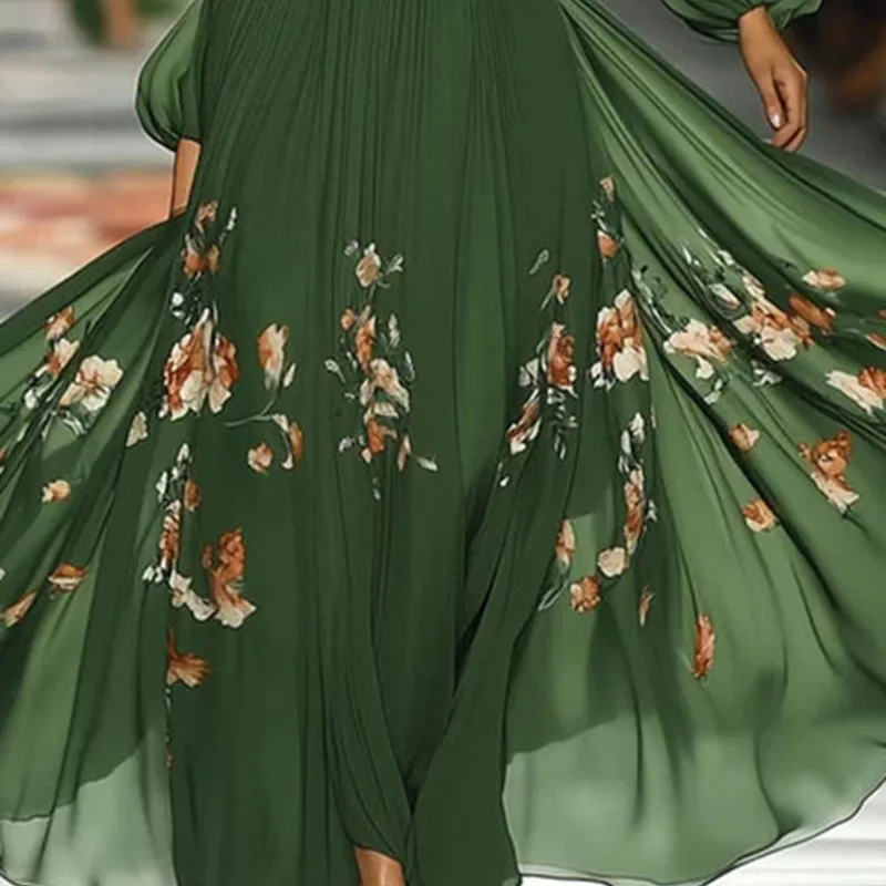 오프숄더 랜턴 슬리브 맥시 드레스 여성용 봄 우아한 플로럴 프린트 밑단 롱 드레스 섹시 백리스 홀로 보헤미안 드레스