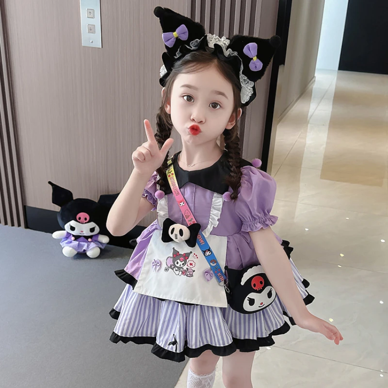 Sanrio Anime Kuromi Girls Princess Dress Long Sleeve Spring and Autumn Cartoon Children Cosplay Clothing Dress Kid Birthday Gift