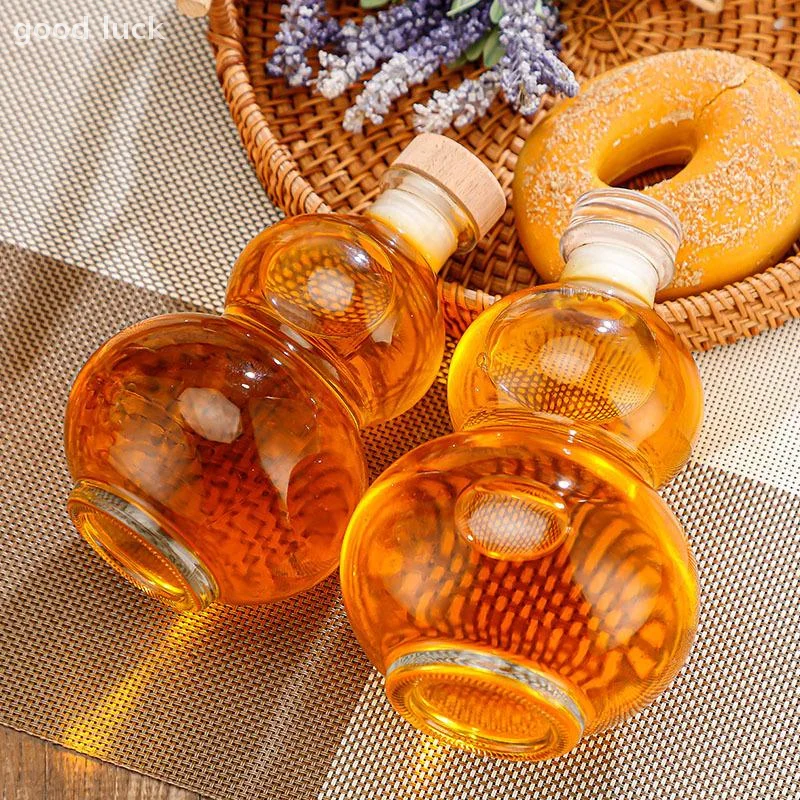 Transparent Gourd Shape High Borosilicate Glass Wine Bottle Heat-resistant Glass Empty Bottle With Lid Milk Tea Bottle Cold Brew