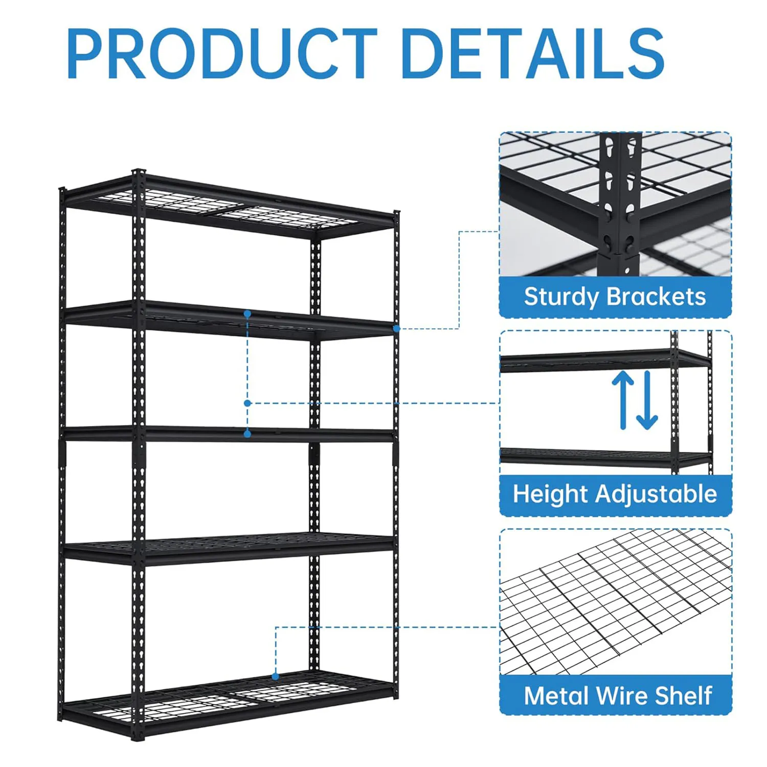 Rak Penyimpanan Logam untuk Garasi, Rak Penyimpanan yang Dapat Disesuaikan, Rak Utilitas Industri untuk Garasi, Ruang Bawah Tanah, Dapur, Gudang